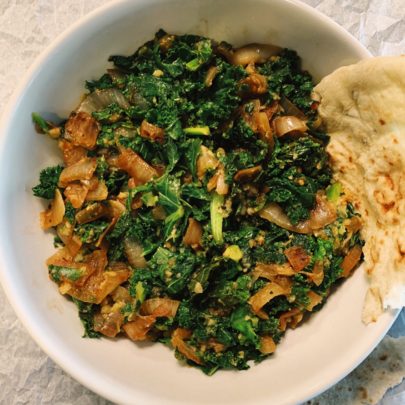 Kale with Carmelized Onions and Red Lentils