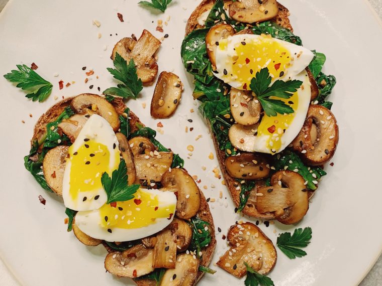 Spinach & Mushroom Toast w/a 7-Minute Egg