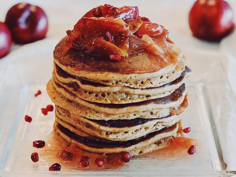 Gingerbread Pancakes with Ginger Plum Compote