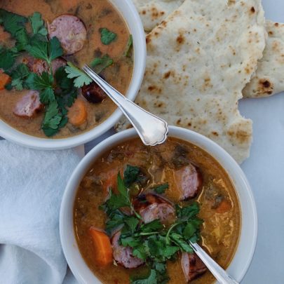 Spicy Moroccan Soup w/Grilled Chicken Sausage
