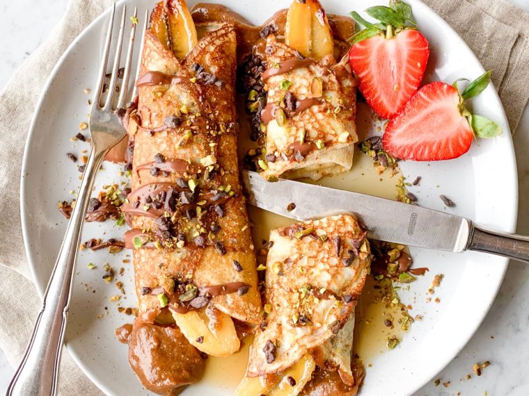 Crepes w/ Carmelized Bananas & Almond Butter